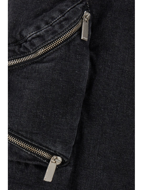 Zipper Trimmed Denim Cargo Pants