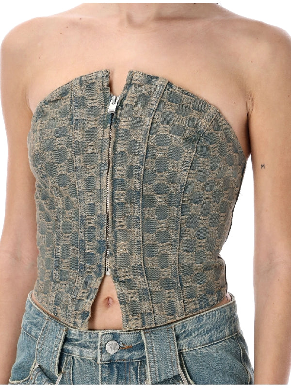 MISBHV - Monogram Jacquard Zipper Denim Corset Top - Jente