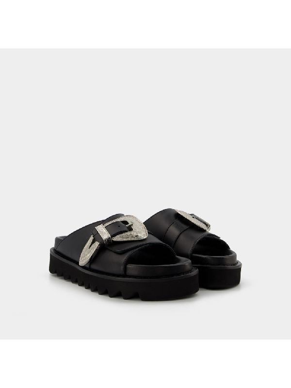 Metal Strap Leather Slide