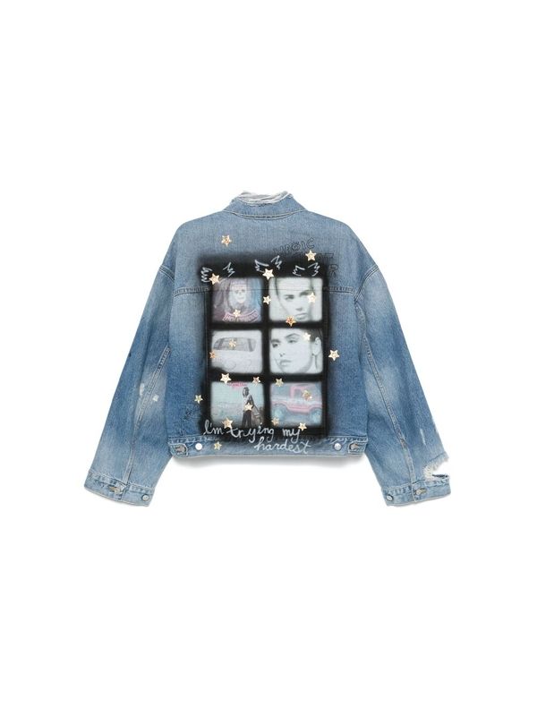Distressed Graphic Printing Cotton Denim
  Jacket