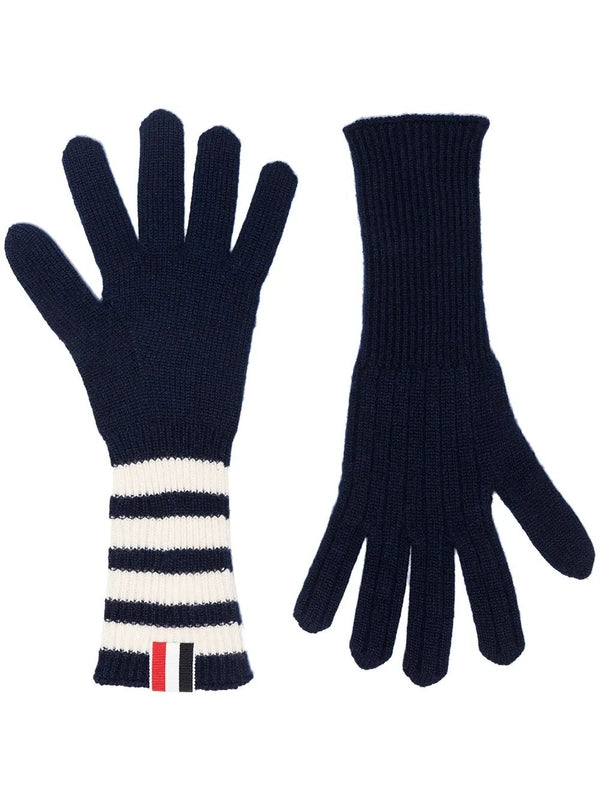 Thom Browne Navy Wool Gloves