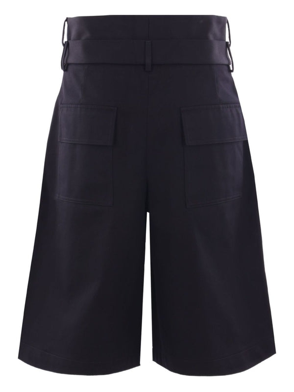 Belt Loop Detail Pleats Cotton Shorts