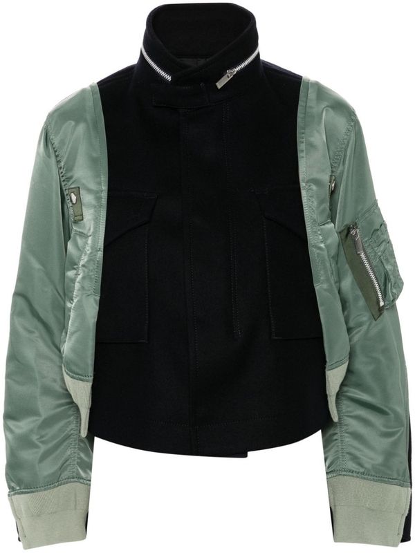 Wool Panel Nylon Bomber