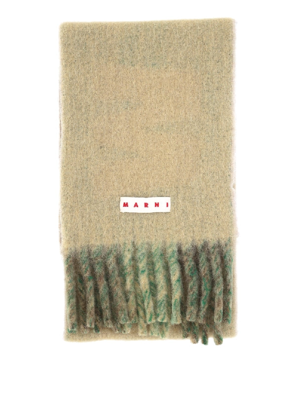 Logo Label Fringe Wool Muffler