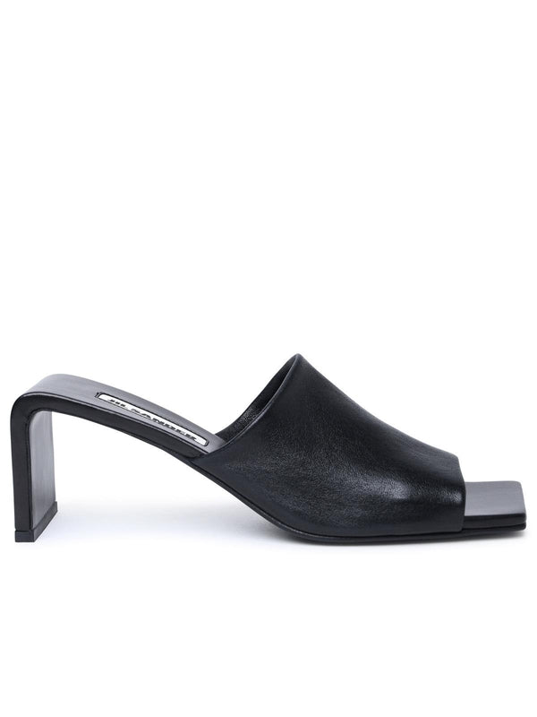 Square Toe Leather Sandal Heel