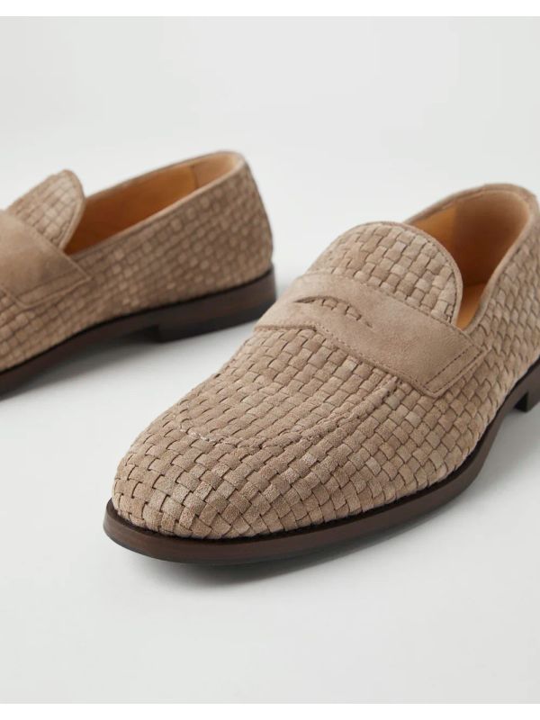 Woven Suede Leather Penny Loafers