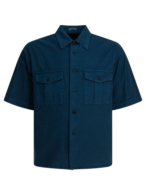 Auralee Product Dyed Finx Gabardine Blue Short Sleeve Shirt