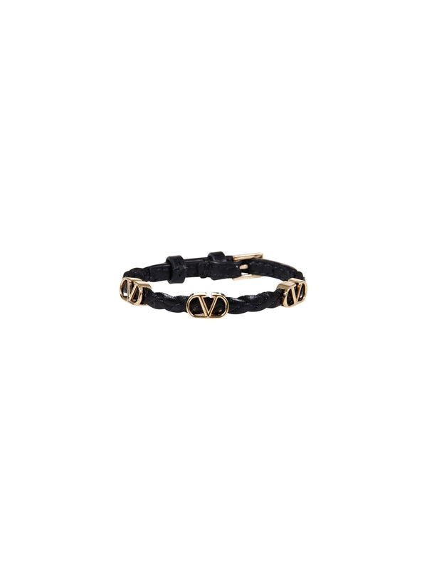 V Logo Leather Bracelet