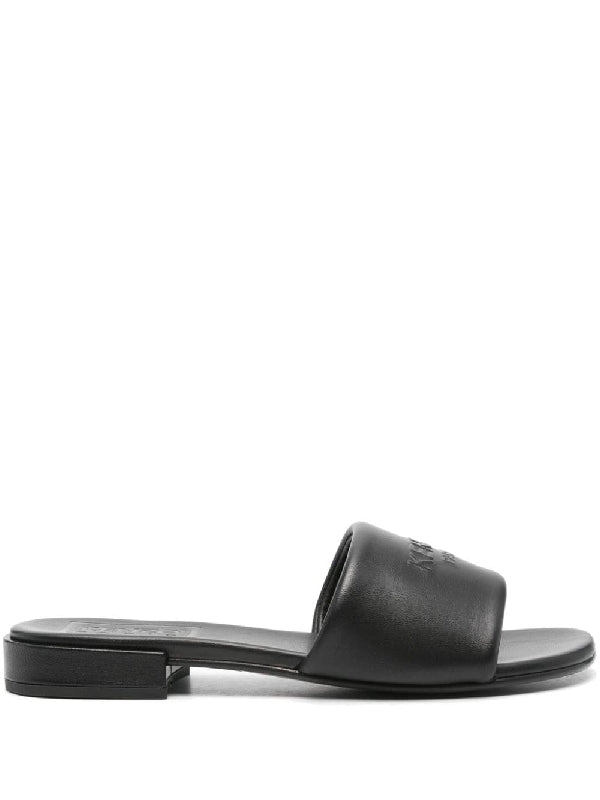 Oki Emboss Logo Leather Flat Sandals