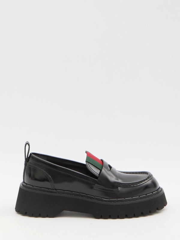 Web Detail Leather Penny Loafers