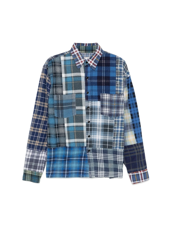 Check Pattern Patchwork Cotton Shirt
