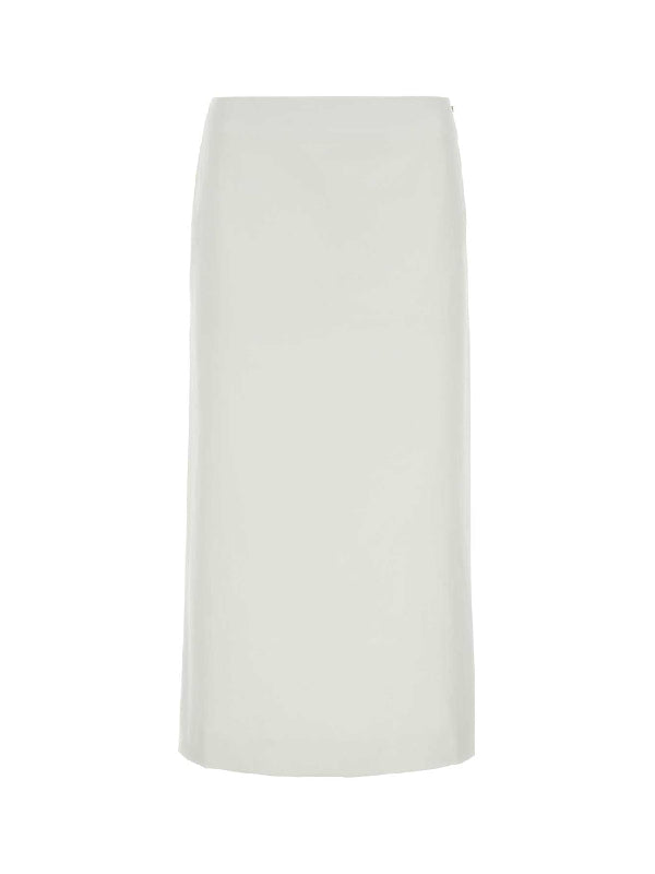 White Cotton Blend Midi Skirt