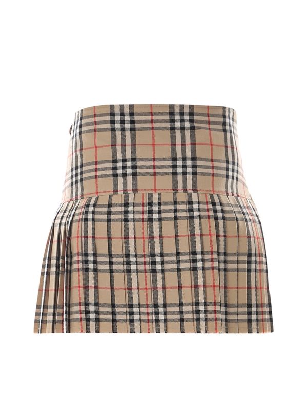 Buckle Strap Check Wool Skirt