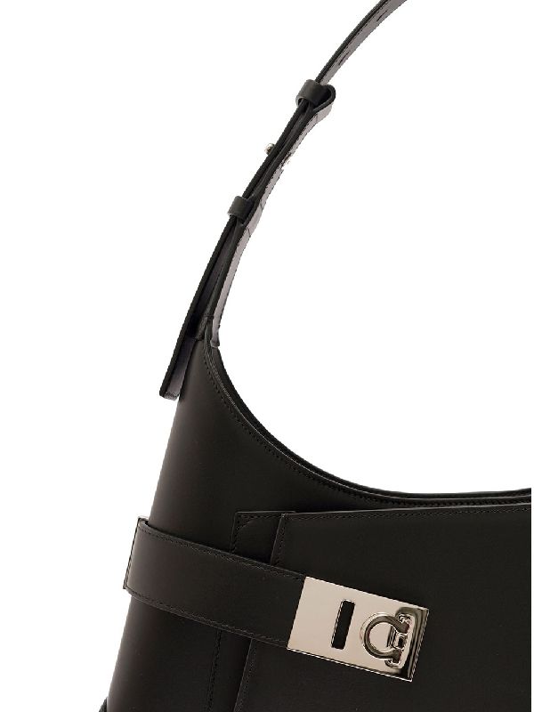 Brushed Leather Asymmetric Pocket Hobo
  Shoulder Bag