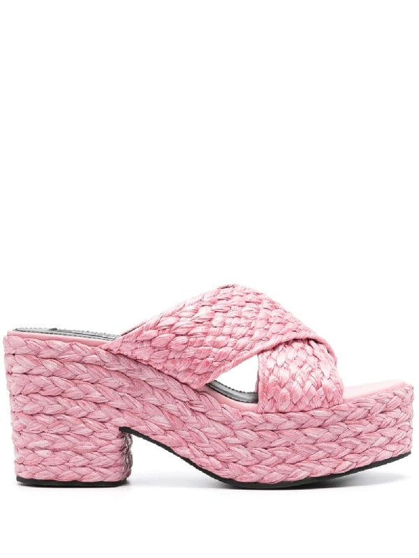 Woven Cross Strap Wedge Sandal Heel