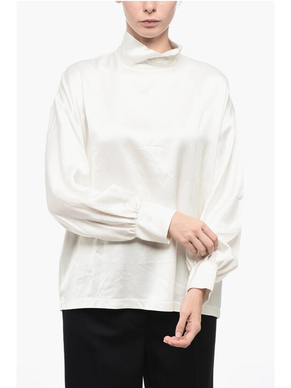 White High-Neck Satin Blouse