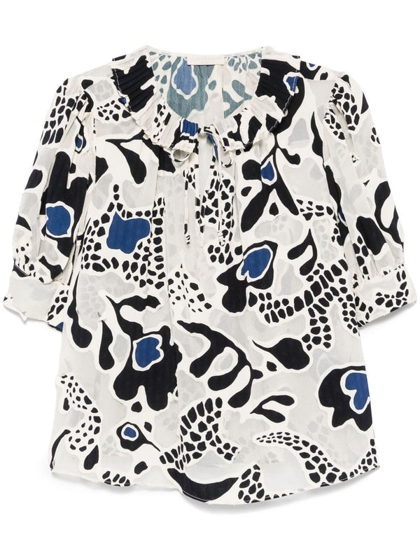 Marcella Printing Short-Sleeve Blouse