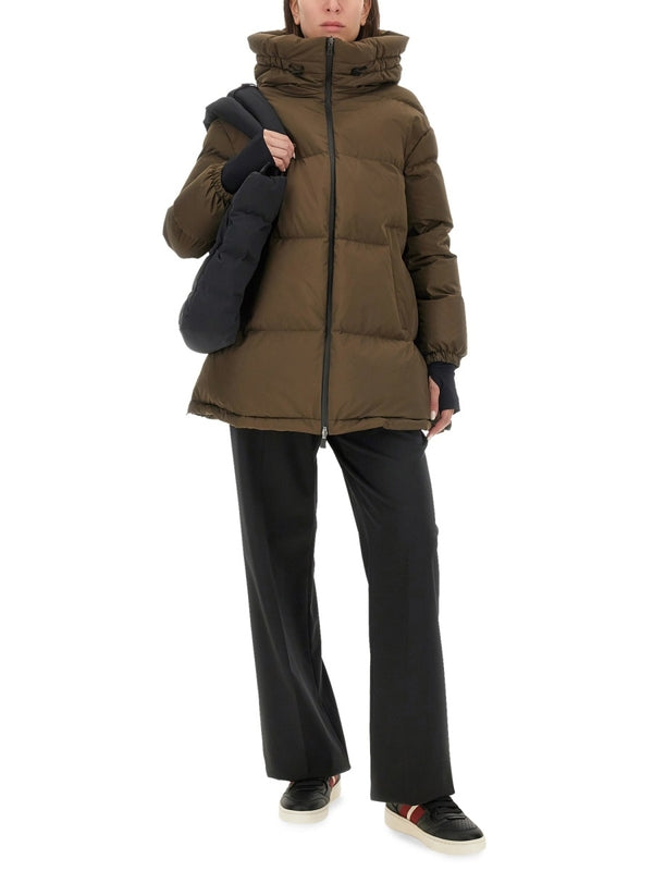 Brown Nylon High-Neck Padded Jacket