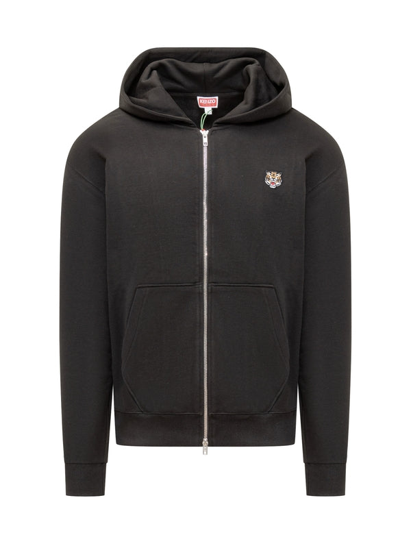 Tiger Logo Cotton Hooded Zip-Up