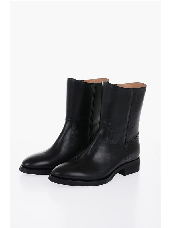 Black Calfskin Ankle Mid Boots