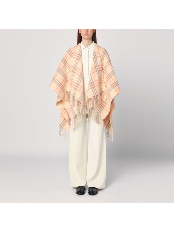 Check Pattern Wool Cashmere Cape