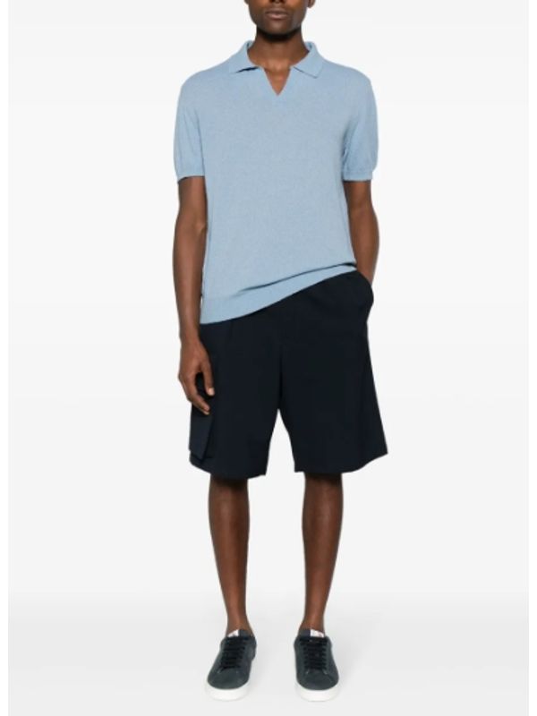 Open Collar Cotton Blend Short Sleeve Polo Shirt