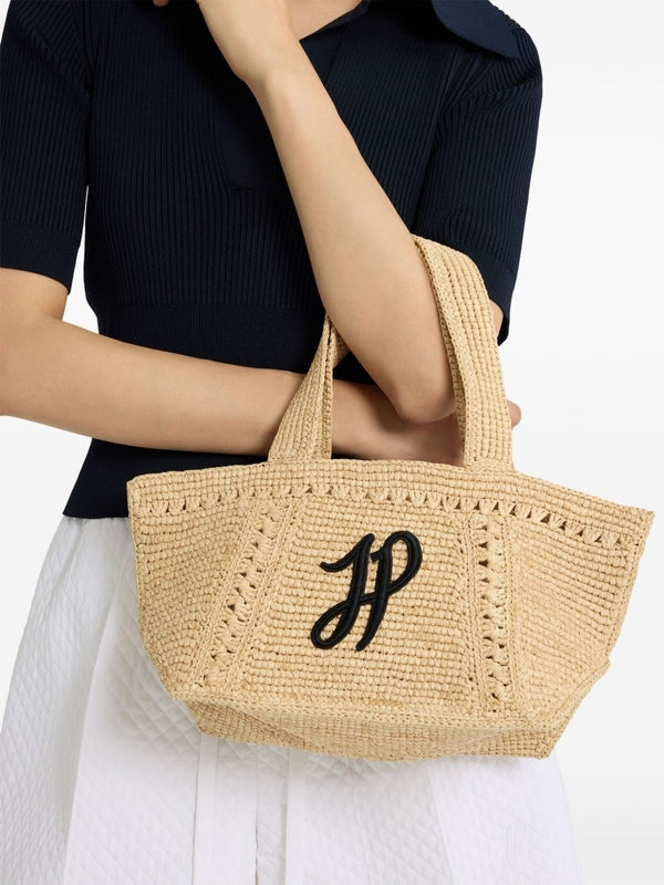 Logo Embroidery Small Raffia Tote Bag