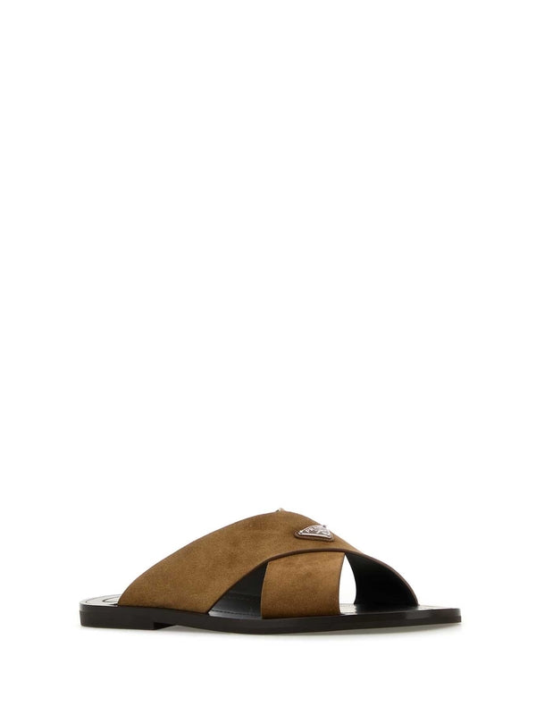 Triangle Logo Suede Sandals