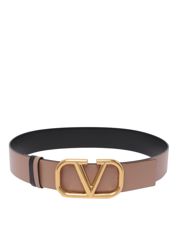 V Logo Leather Belt