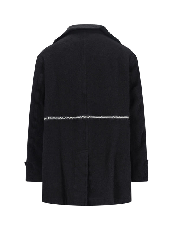 Zipper Detail Wool Double Coat