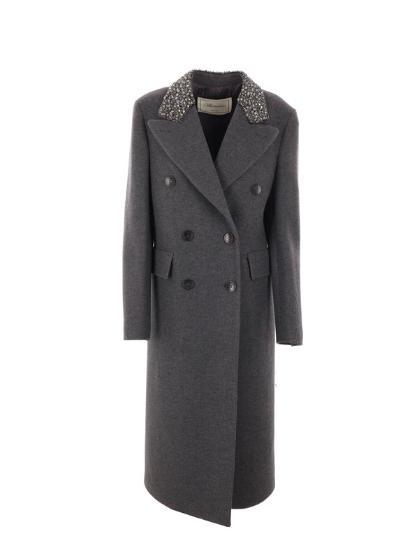 Beaded Crystal Embellished Wool Double
  Coat