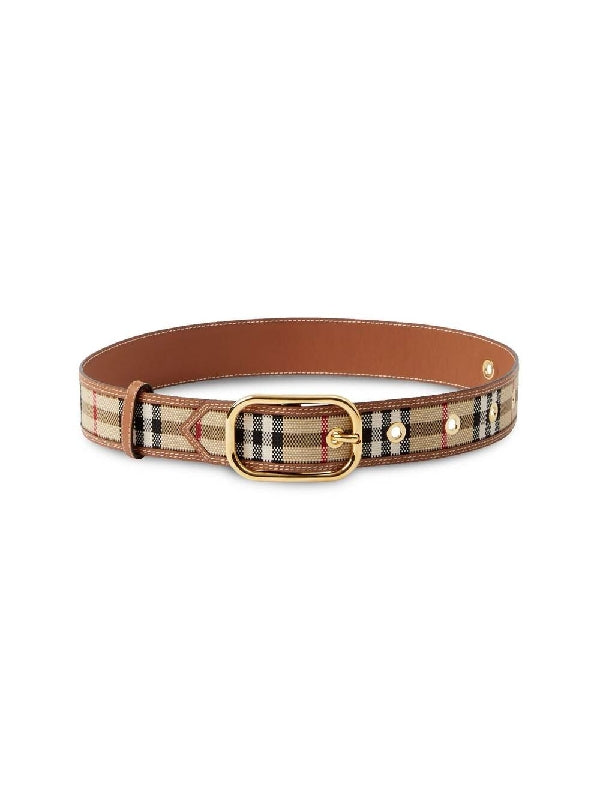 Vintage Check Pattern Leather Belt