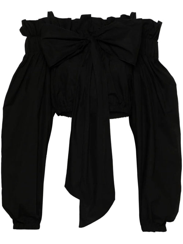 Bow-detail Off-shoulder Crop Blouse