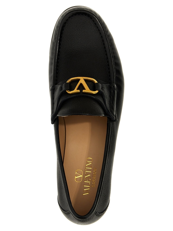 V Logo
  Embellished Signature Leather Loafers