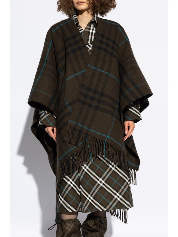 Check Pattern Wool Cashmere Cape