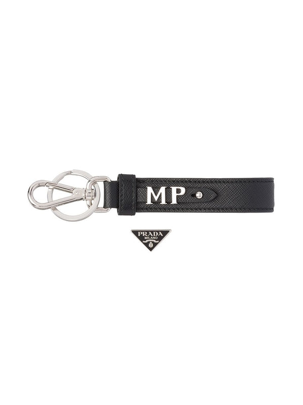 Triangle Logo Saffiano Leather Keyring