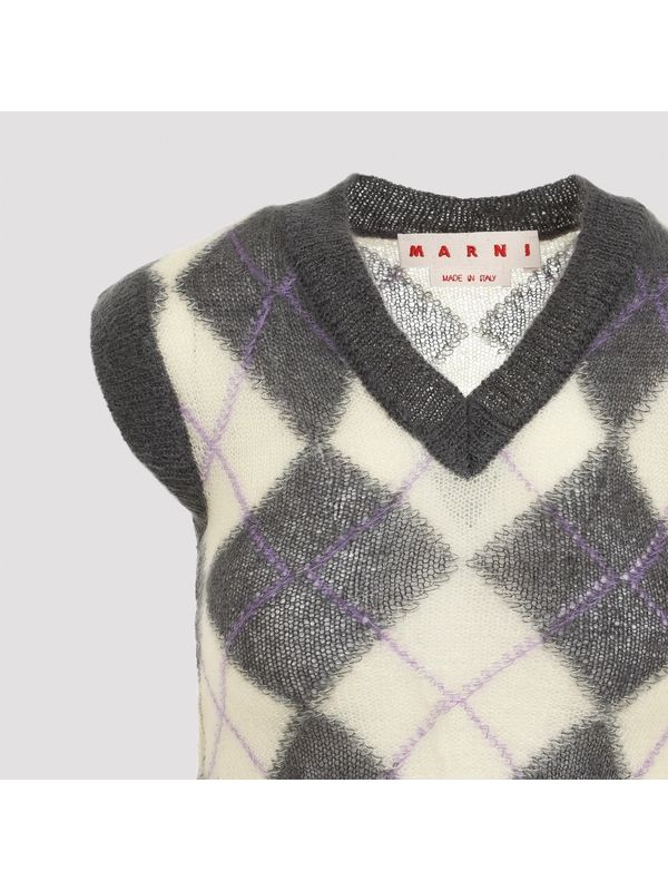 Argyle Mohair Blend Knit Vest