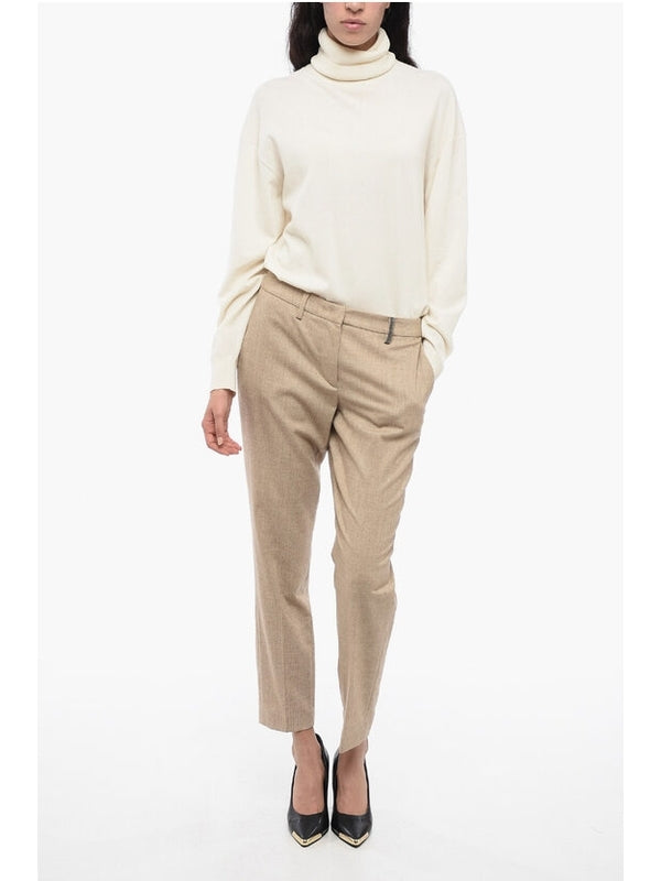 Beige Wool Cashmere Tailored Pants