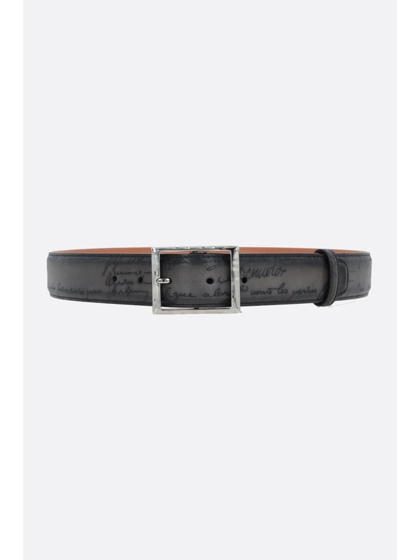 Square Buckle Lettering Leather Belt