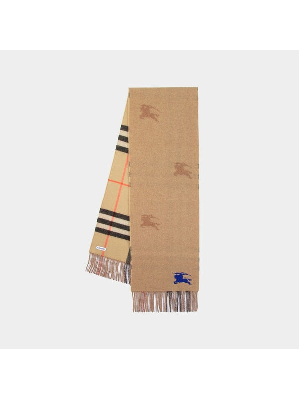 Check Cashmere Fringe Muffler