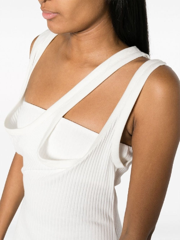 Asymmetric
  Neckline Ribbed Dress