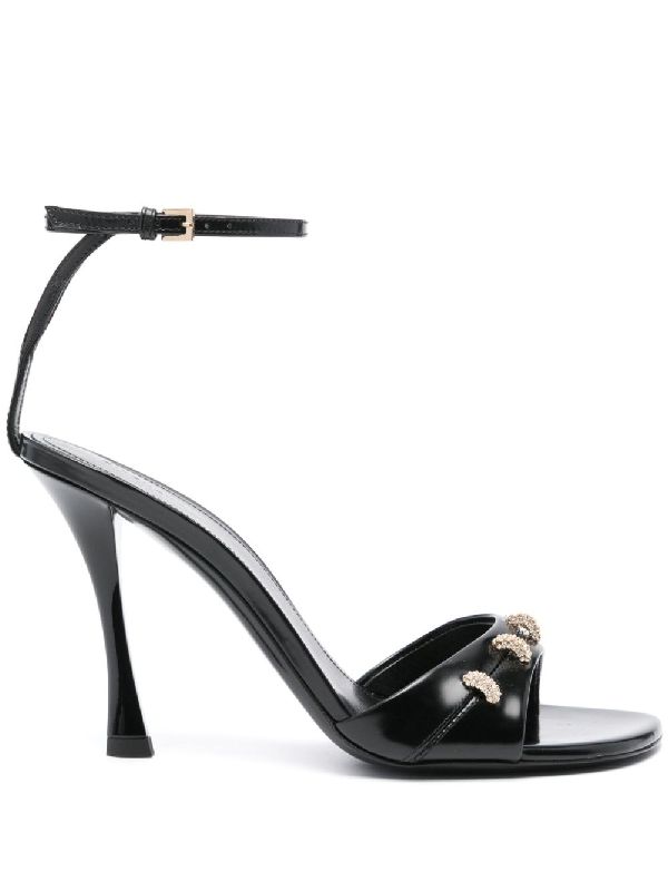 Stitch Crystal Detail Leather
  Sandal Heel