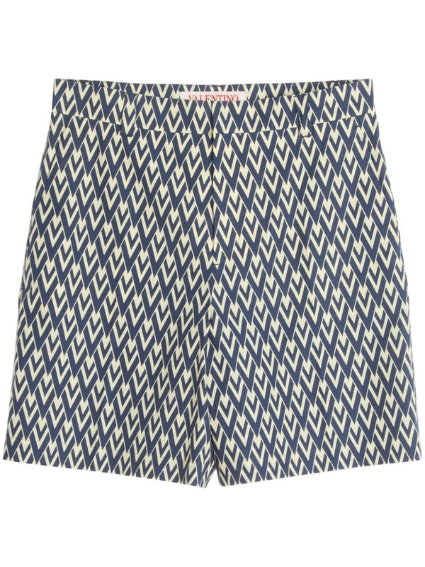 Allover V Logo Jacquard Cotton Shorts