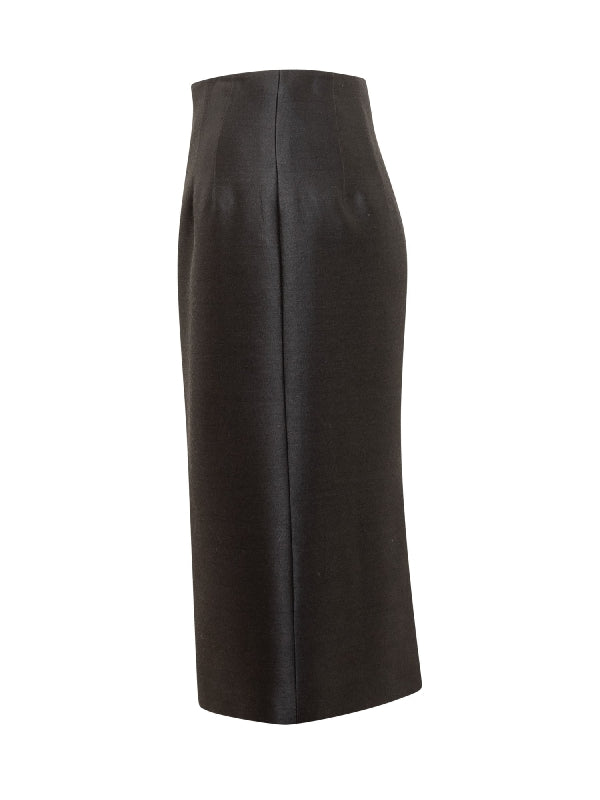 Wool Silk Blend Midi Pencil Skirt