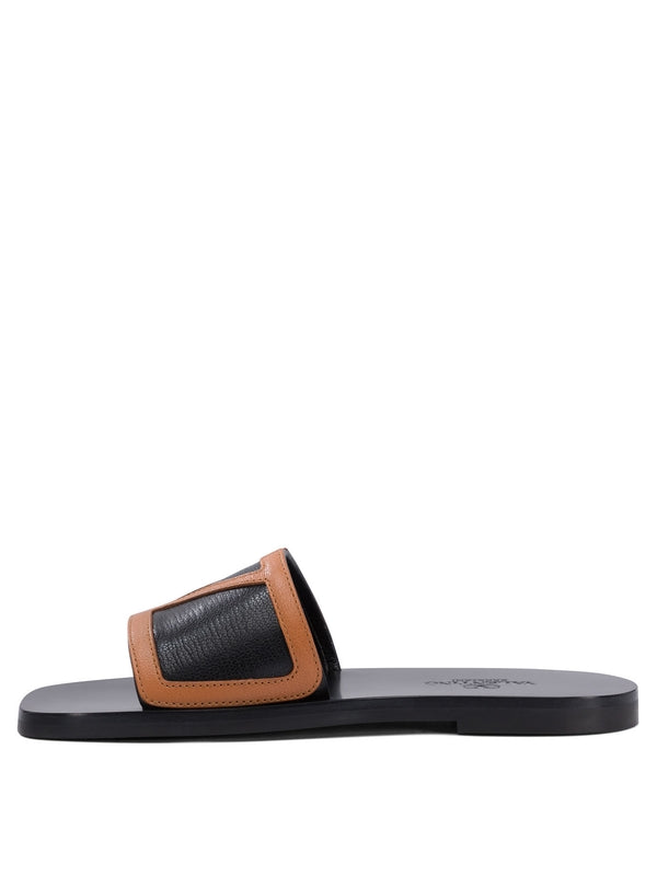 V Logo Leather Slides