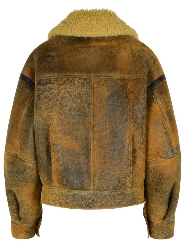 Shearling Collar Leather Jacket - Jente