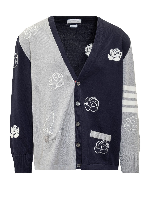 4-Bar Rose Jacquard Cardigan