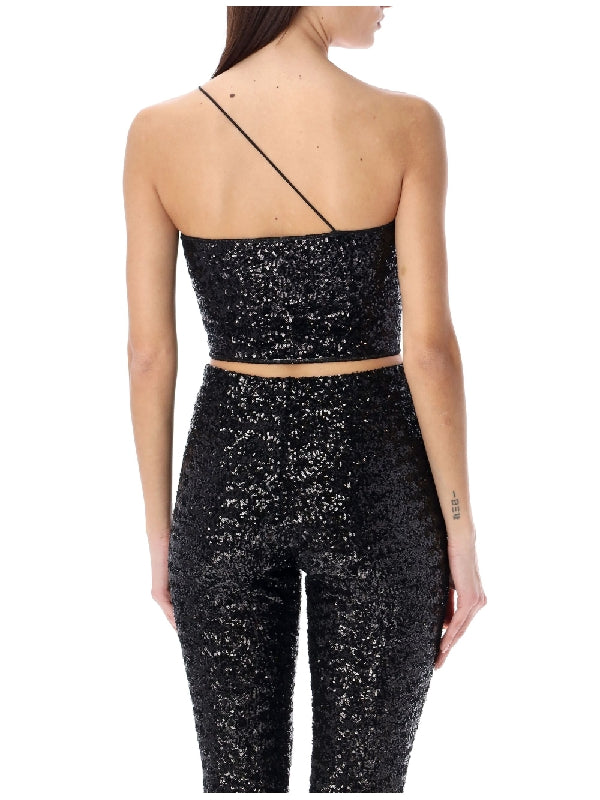 Allover Sequin One-shoulder Crop Top