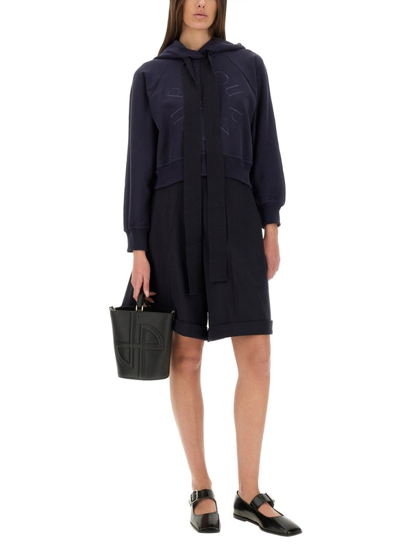 Drawstring Logo Embroidery Cotton Hoodie