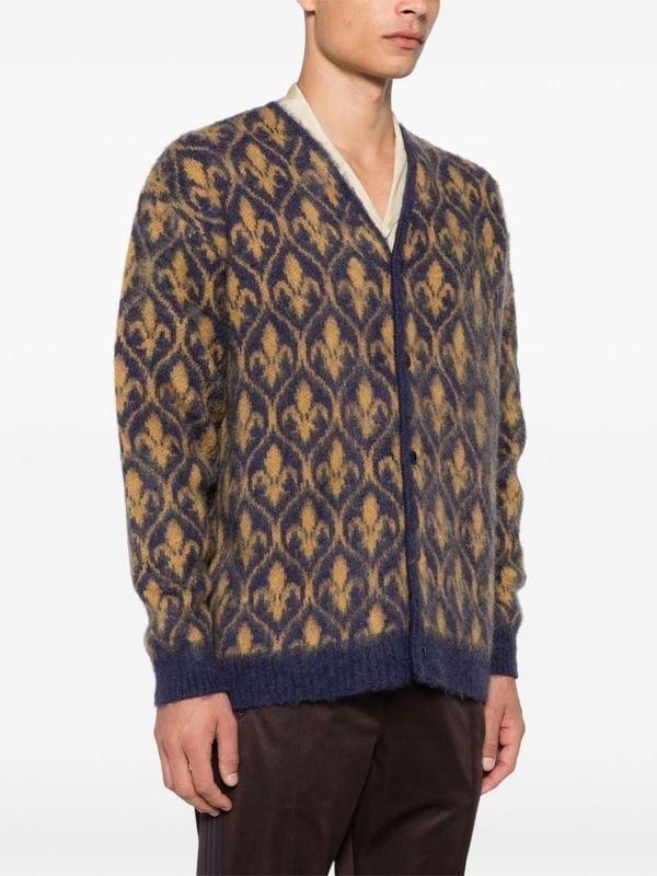 Jacquard Pattern Mohair Blend Cardigan